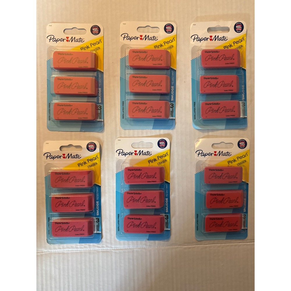 Paper Mate Pink Pearl Erasers Bulk Lot 6 Packs of 3 Large Latex Free 70501